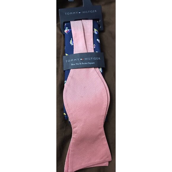 Tommy Hilfiger Oxford & Fly Bow Tie / Pocket Square Set New Silk Macy’s $50+! - Picture 1 of 7